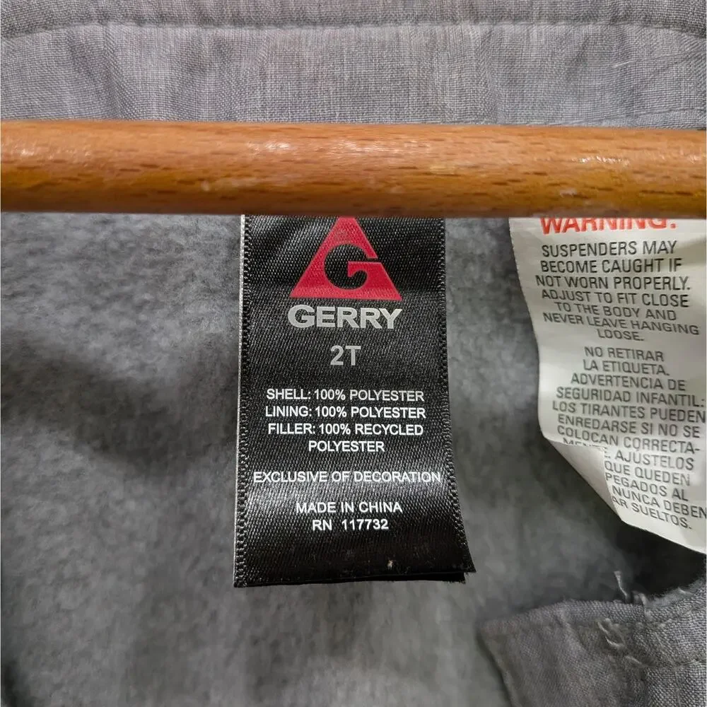Gerry Snow Bib Overalls Gray Unisex Fleece Lined Winter Ski Pants Toddler 2T